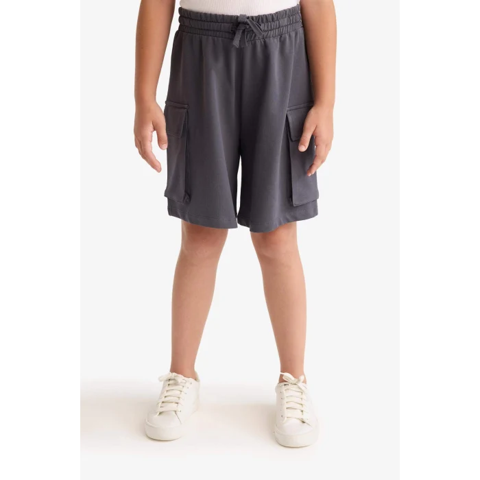 Defacto B0840 Antrasit Kız Çocuk Beli Lastikli Kargo Cepli Şort