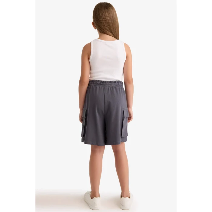 Defacto B0840 Antrasit Kız Çocuk Beli Lastikli Kargo Cepli Şort