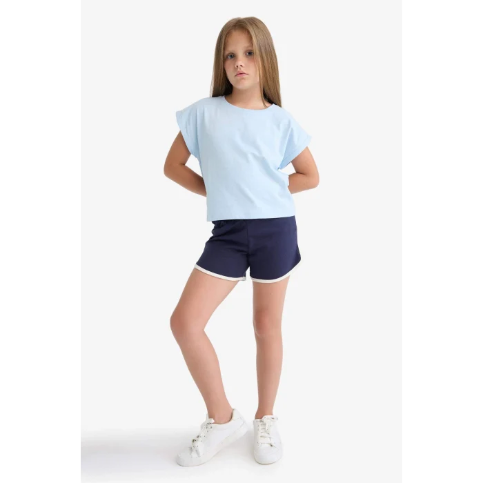 Defacto B5164 Lacivert Kız Çocuk Beli Lastikli Basic Düz Şort