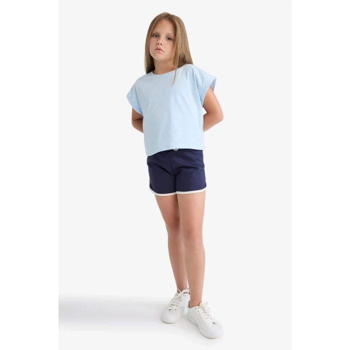 Defacto B5164 Lacivert Kız Çocuk Beli Lastikli Basic Düz Şort