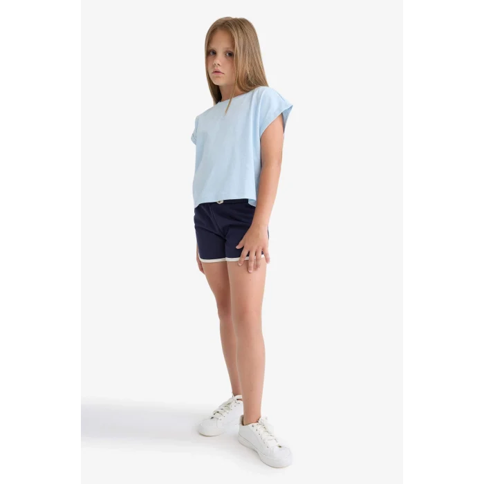 Defacto B5164 Lacivert Kız Çocuk Beli Lastikli Basic Düz Şort