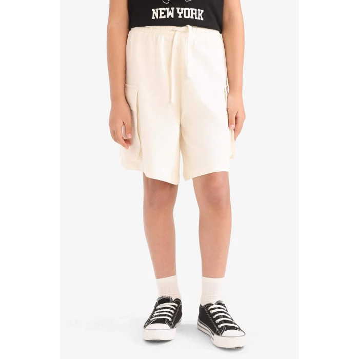 Defacto B0840 Ekru Kız Çocuk Beli Lastikli Kargo Cepli Şort