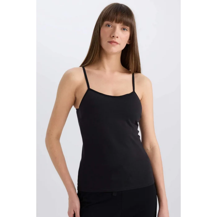 Defacto N6090 Siyah Regular Fit Pamuklu Askılı Atlet-Fall in Love