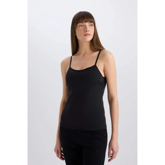 Defacto N6090 Siyah Regular Fit Pamuklu Askılı Atlet-Fall in Love