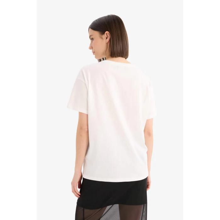 Defacto F0654 Beyaz Coool I Love NY Oversize Geniş Kalıp Bisiklet Yaka Baskılı Kısa Kollu Tişört