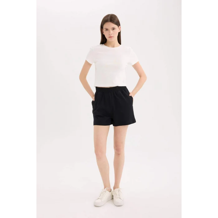 Defacto U3357 Siyah 	Beli Lastikli Cepli Düz Paça Şort