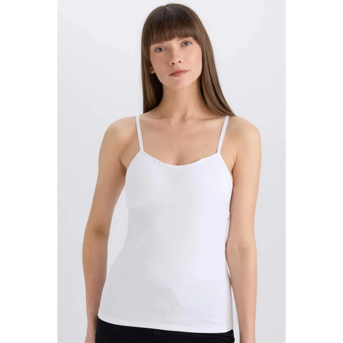 Defacto N6090 Beyaz Pedli Pamuklu Askılı Beyaz Atlet-Fall in Love