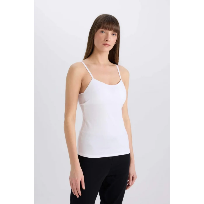 Defacto N6090 Beyaz Pedli Pamuklu Askılı Beyaz Atlet-Fall in Love