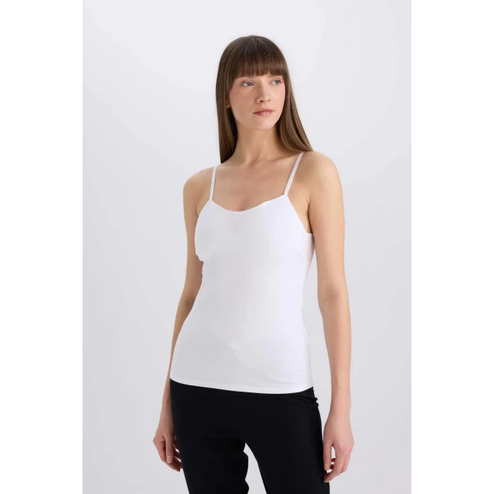 Defacto N6090 Beyaz Pedli Pamuklu Askılı Beyaz Atlet-Fall in Love