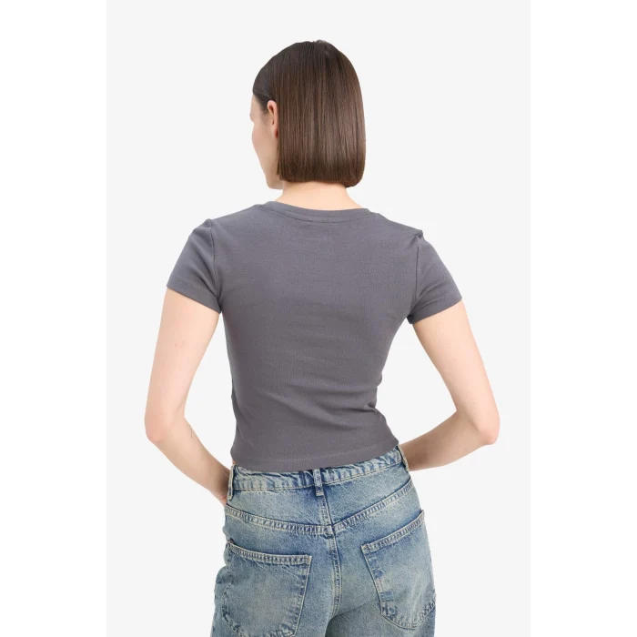 Defacto E0288 Antrasit Coool Fitted Basic Düz Ribana Kısa Kollu Tişört