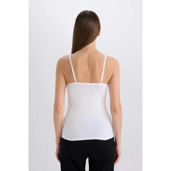 Defacto N6090 Beyaz Pedli Pamuklu Askılı Beyaz Atlet-Fall in Love