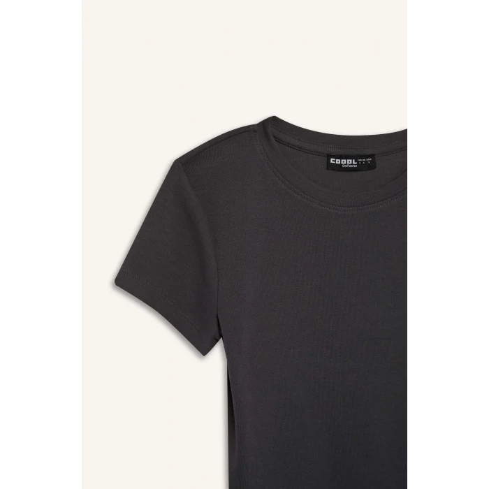 Defacto E0288 Antrasit Coool Fitted Basic Düz Ribana Kısa Kollu Tişört