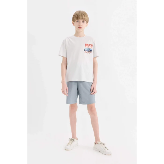 Defacto D9266 Gri Erkek Çocuk Bisiklet Yaka Sırt Baskılı Kısa Kollu Tişört