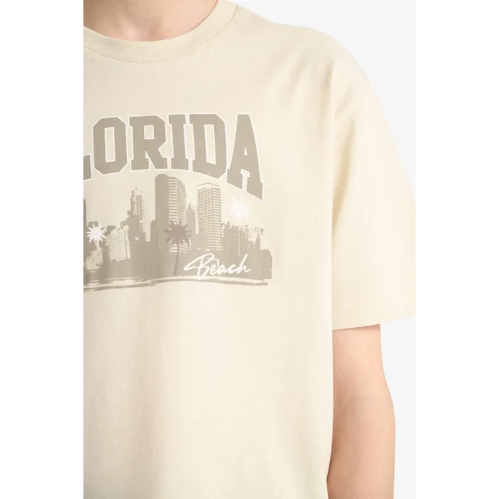 Defacto E6320 Yeşil Erkek Çocuk Bisiklet Yaka Baskılı Kısa Kollu Tişört