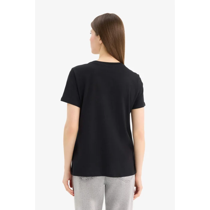 Defacto E2789 Siyah Regular Fit Bisiklet Yaka Baskılı Penye Kısa Kollu Tişört