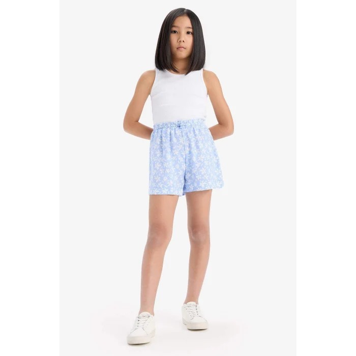 Defacto E0648 Mavi Kız Çocuk Çiçek Desenli Viskon Şort