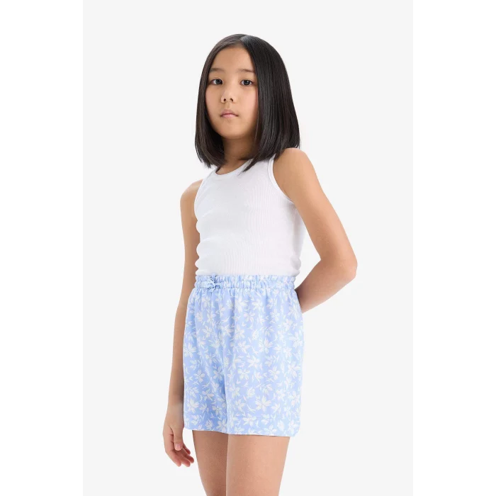 Defacto E0648 Mavi Kız Çocuk Çiçek Desenli Viskon Şort