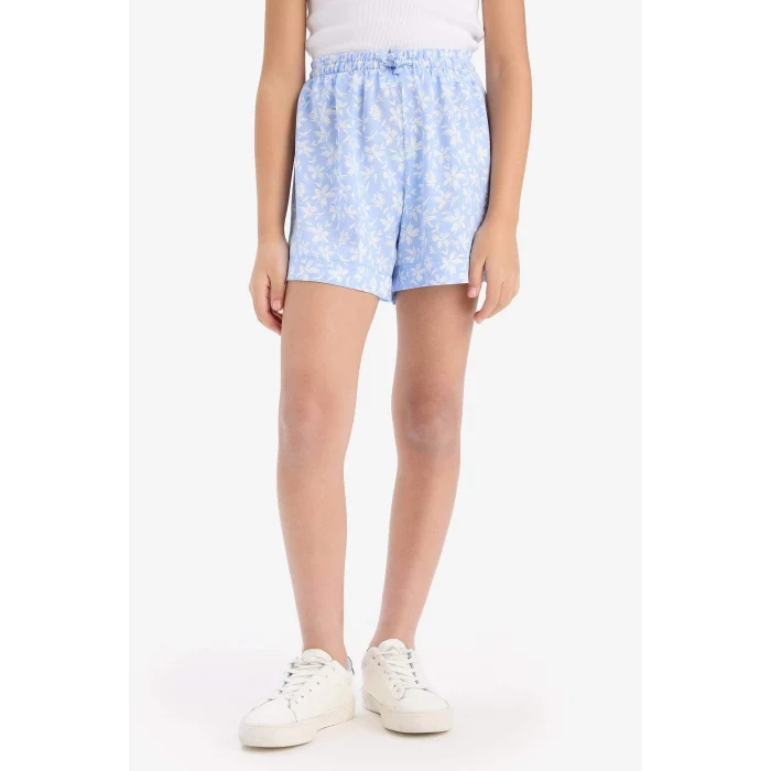 Defacto E0648 Mavi Kız Çocuk Çiçek Desenli Viskon Şort