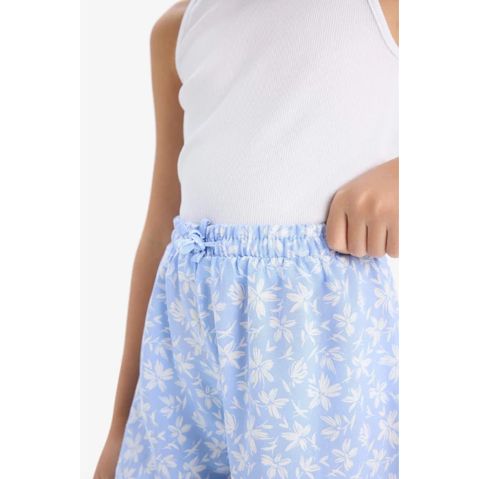 Defacto E0648 Mavi Kız Çocuk Çiçek Desenli Viskon Şort