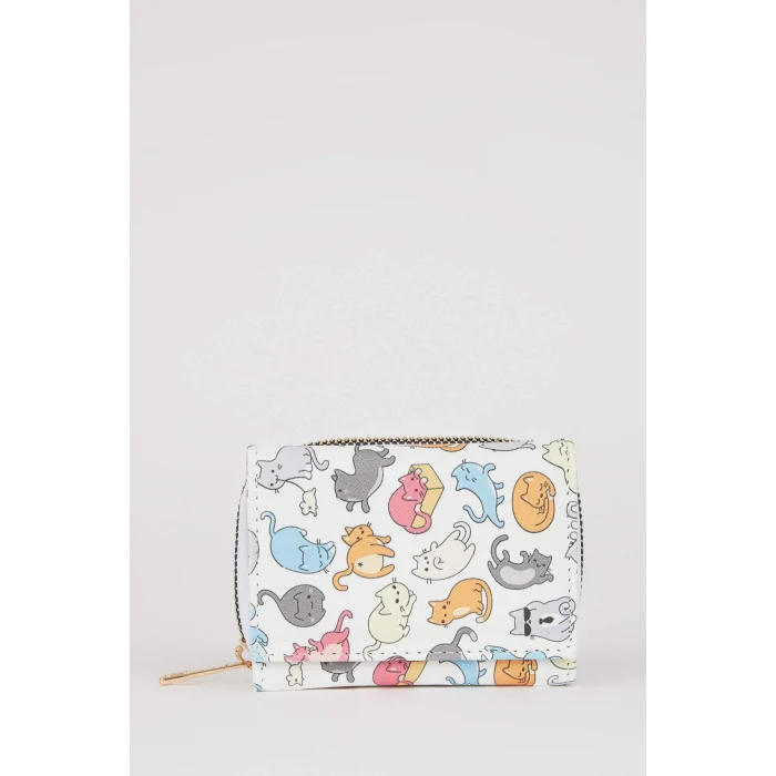 Defacto R8439 Çok Renkli Kadın Kedi Desenli Suni Deri Cüzdan