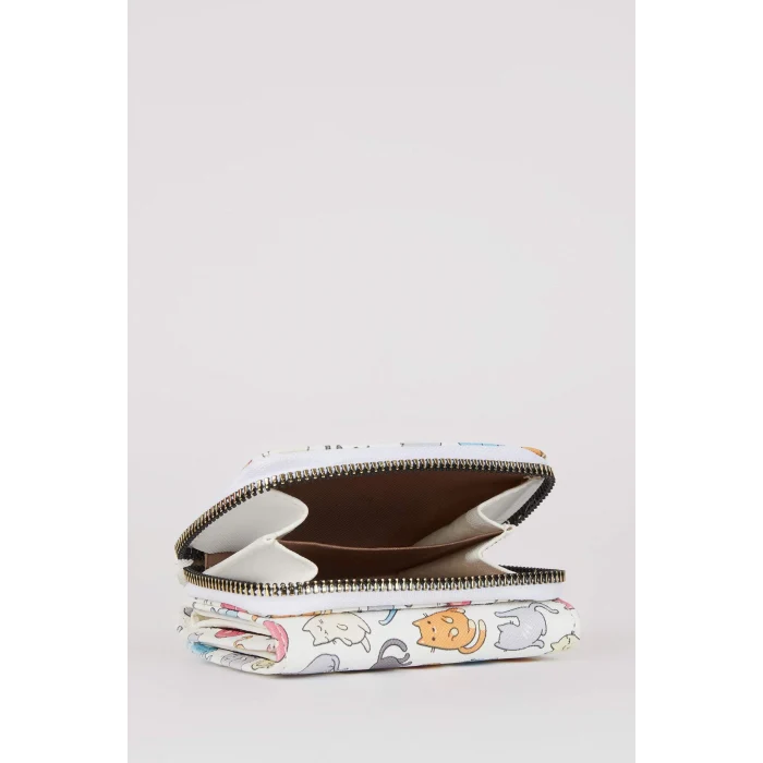 Defacto R8439 Çok Renkli Kadın Kedi Desenli Suni Deri Cüzdan