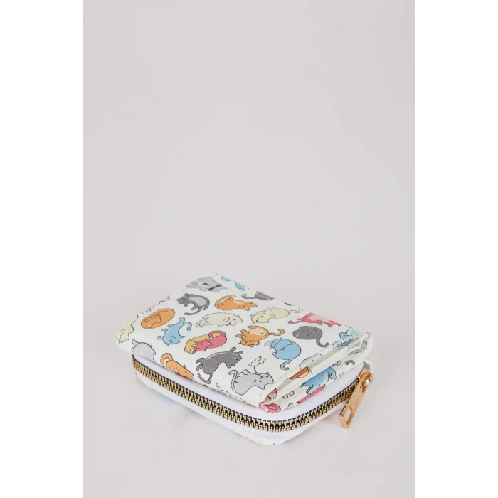 Defacto R8439 Çok Renkli Kadın Kedi Desenli Suni Deri Cüzdan