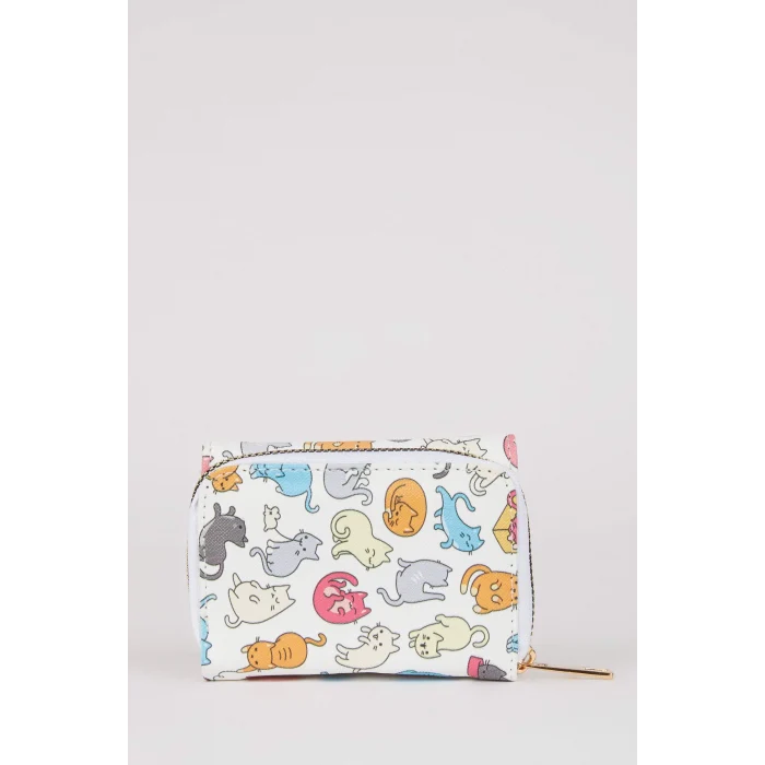 Defacto R8439 Çok Renkli Kadın Kedi Desenli Suni Deri Cüzdan