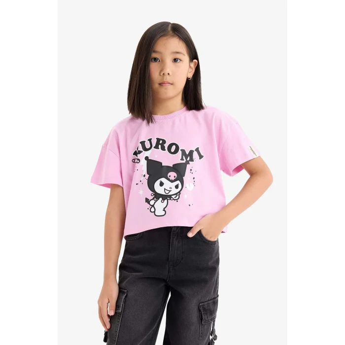 Defacto E6566 Pembe Kız Çocuk Bisiklet Yaka Kısa Kollu Tişört