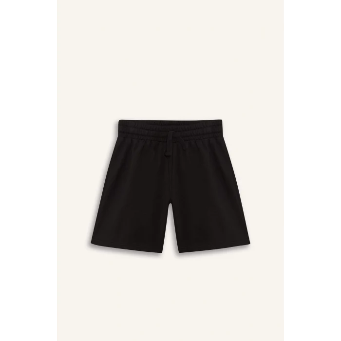 Defacto D9058 Siyah Kız Çocuk Relax Fit Beli Lastikli Basic Düz Şort