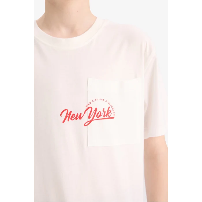 Defacto E0095 Beyaz Erkek Çocuk Bisiklet Yaka Baskılı Kısa Kollu Tişört