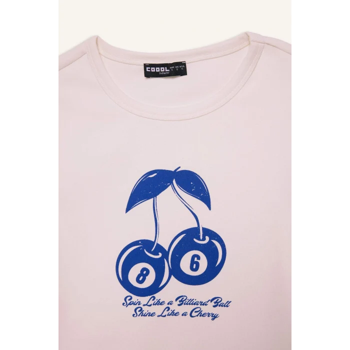 Defacto E8476 Beyaz Coool Fitted Bisiklet Yaka Baskılı Ribana Kısa Kollu Tişört