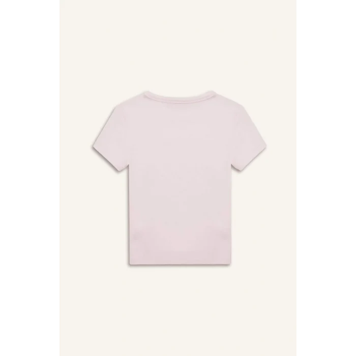 Defacto E8476 Beyaz Coool Fitted Bisiklet Yaka Baskılı Ribana Kısa Kollu Tişört