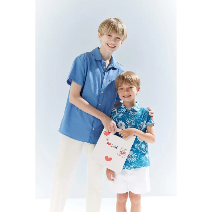 Defacto E5832 Mavi Erkek Çocuk Oversize Geniş Kalıp Polo Yaka Kısa Kollu Gömlek