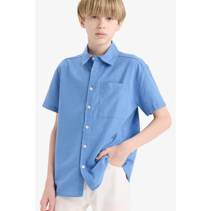 Defacto E5832 Mavi Erkek Çocuk Oversize Geniş Kalıp Polo Yaka Kısa Kollu Gömlek