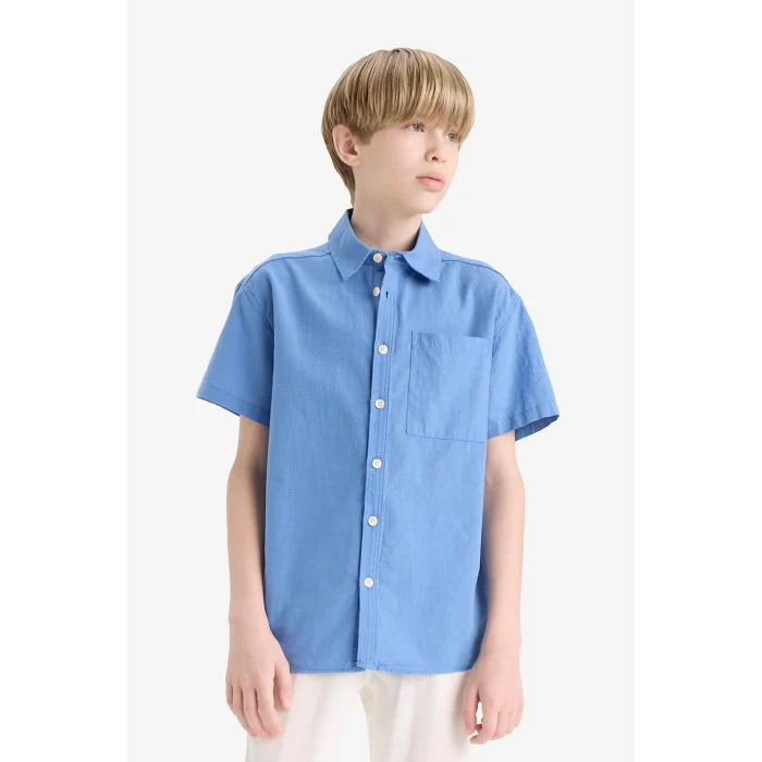 Defacto E5832 Mavi Erkek Çocuk Oversize Geniş Kalıp Polo Yaka Kısa Kollu Gömlek