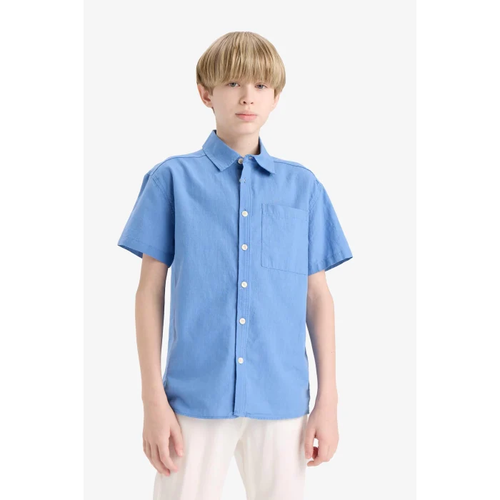 Defacto E5832 Mavi Erkek Çocuk Oversize Geniş Kalıp Polo Yaka Kısa Kollu Gömlek