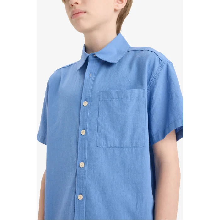 Defacto E5832 Mavi Erkek Çocuk Oversize Geniş Kalıp Polo Yaka Kısa Kollu Gömlek