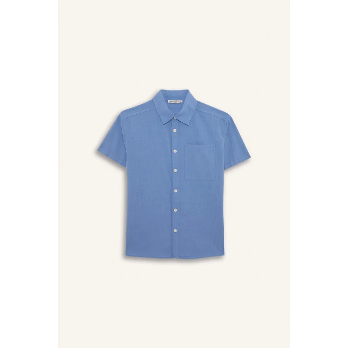 Defacto E5832 Mavi Erkek Çocuk Oversize Geniş Kalıp Polo Yaka Kısa Kollu Gömlek