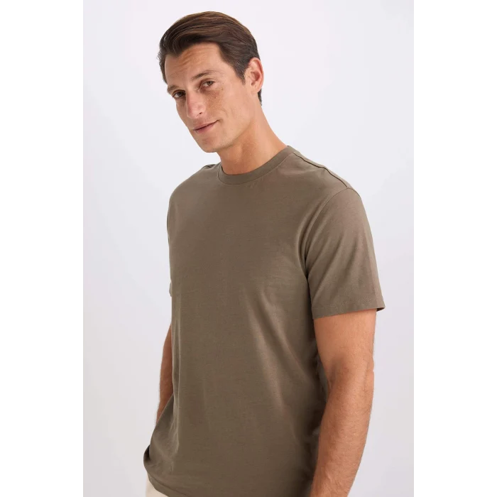 Defacto V7699 Haki %100 Pamuk New Regular Fit Bisiklet Yaka Basic Düz Kısa Kollu Tişört