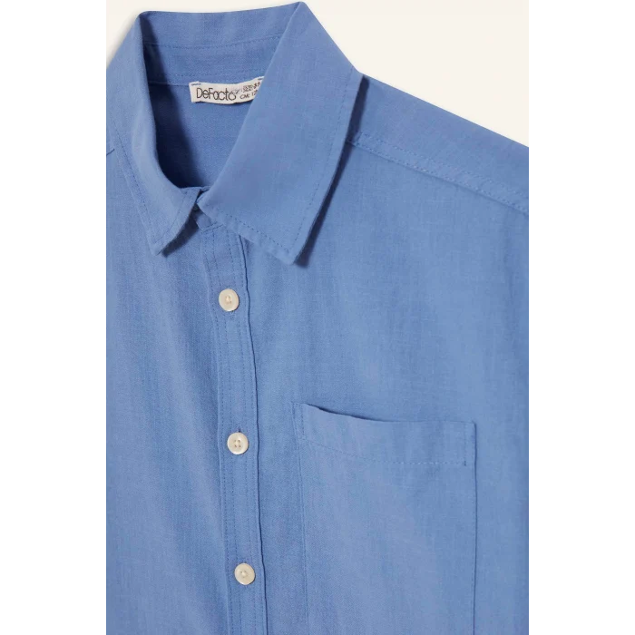 Defacto E5832 Mavi Erkek Çocuk Oversize Geniş Kalıp Polo Yaka Kısa Kollu Gömlek