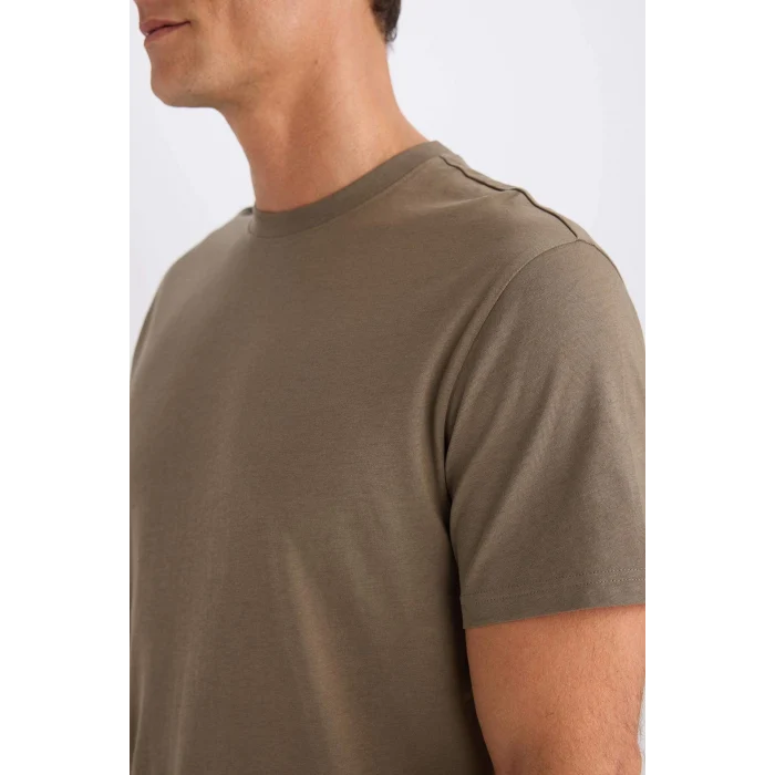 Defacto V7699 Haki %100 Pamuk New Regular Fit Bisiklet Yaka Basic Düz Kısa Kollu Tişört