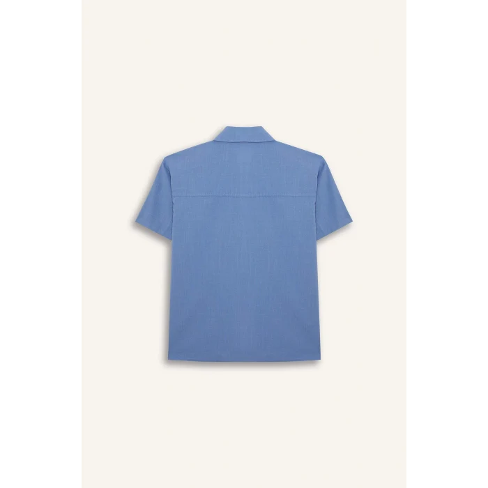 Defacto E5832 Mavi Erkek Çocuk Oversize Geniş Kalıp Polo Yaka Kısa Kollu Gömlek