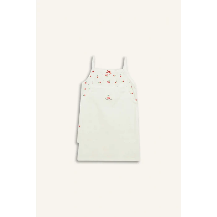 Defacto E7076 Ekru Kız Çocuk Desenli 2li Atlet