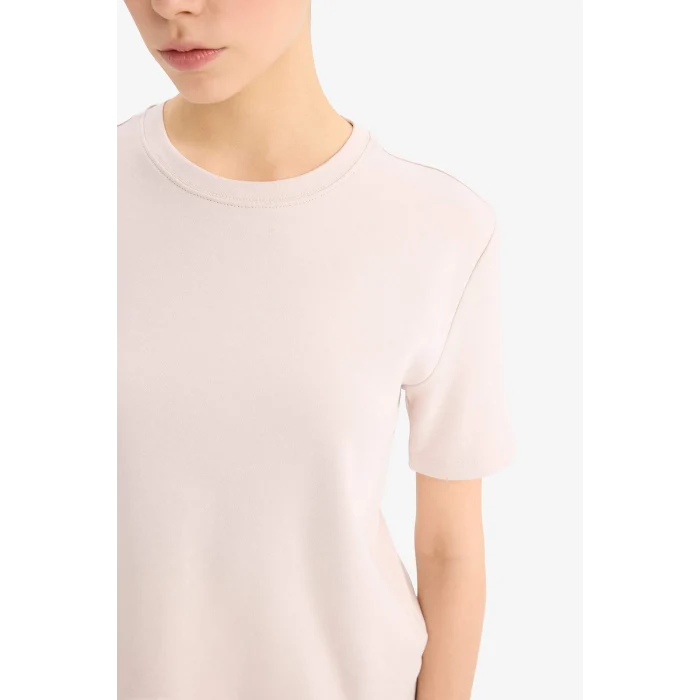 Defacto D7579 Bej Regular Fit Bisiklet Yaka Basic Düz Kalın Kısa Kollu Tişört