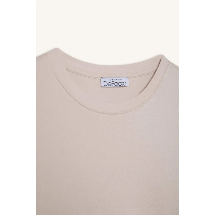 Defacto D7579 Bej Regular Fit Bisiklet Yaka Basic Düz Kalın Kısa Kollu Tişört