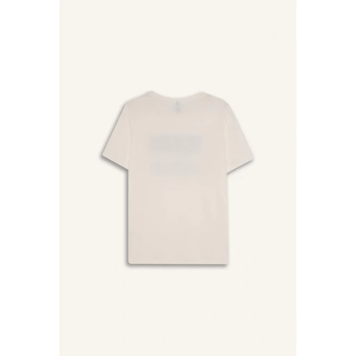 Defacto D8925 Ekru Regular Fit Bisiklet Yaka Leopar Baskılı Kısa Kollu Tişört