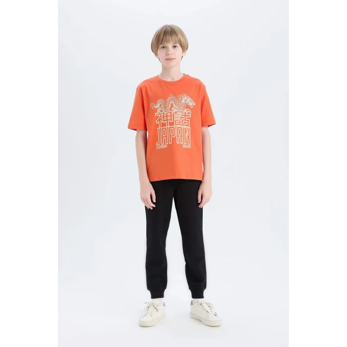 Defacto E0079 Turuncu Erkek Çocuk Bisiklet Yaka Baskılı Kısa Kollu Tişört