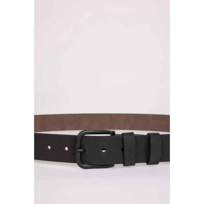 Defacto R4820 Siyah Erkek Oval Toka Suni Deri Jean Kemeri