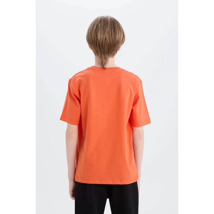 Defacto E0079 Turuncu Erkek Çocuk Bisiklet Yaka Baskılı Kısa Kollu Tişört