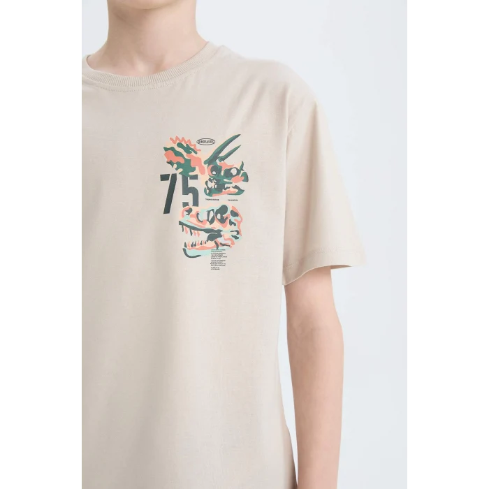 Defacto D9285 Gri Erkek Çocuk Bisiklet Yaka Baskılı Kısa Kollu Tişört